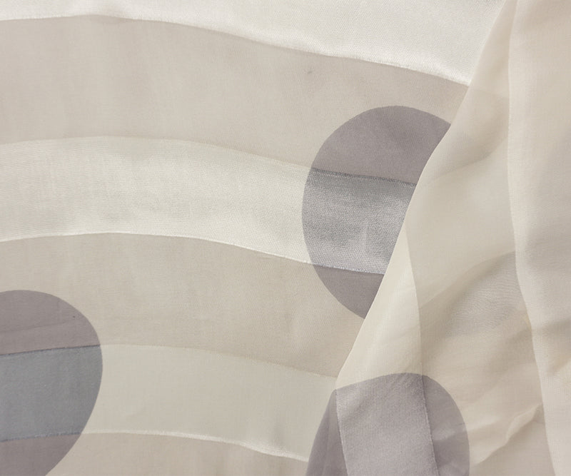 Ivory-Gray Silk-Rayon Circle Stripe Chiffon-Satin Woven Fabric