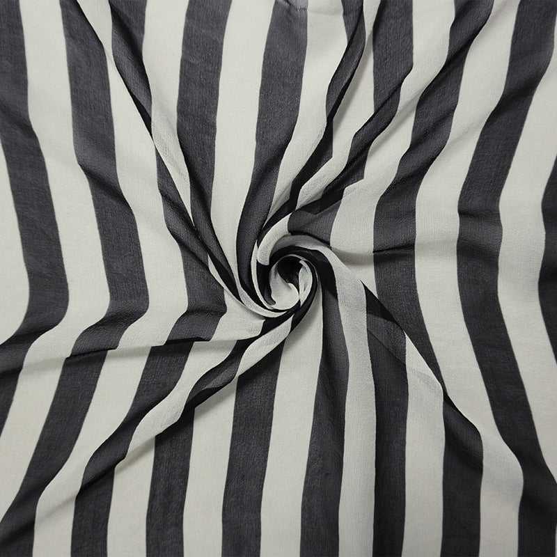 Black Silk Stripe Printed Chiffon Woven Fabric