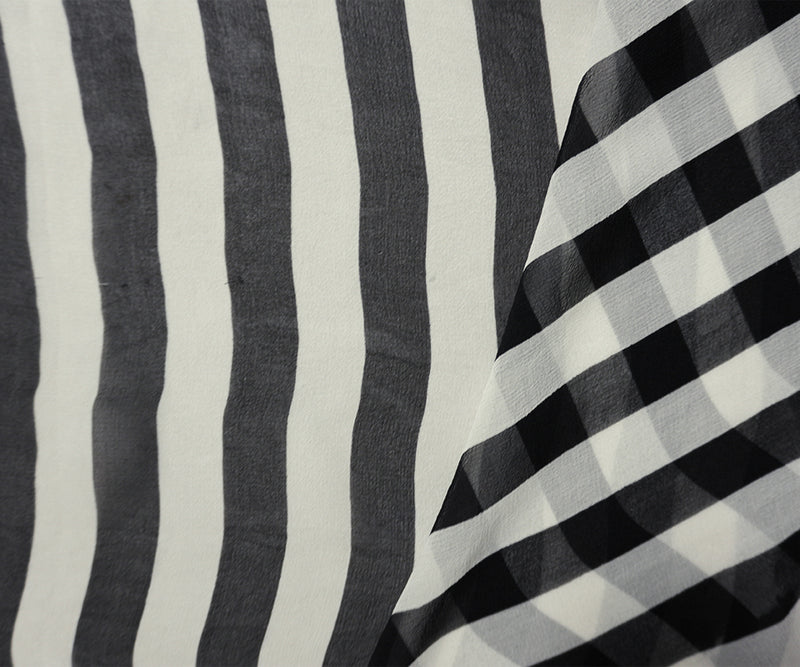 Black Silk Stripe Printed Chiffon Woven Fabric