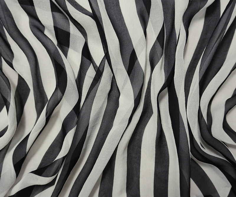 Black Silk Stripe Printed Chiffon Woven Fabric