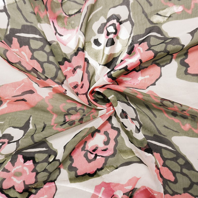 Pink Silk Floral Printed Dobby Chiffon Woven Fabric