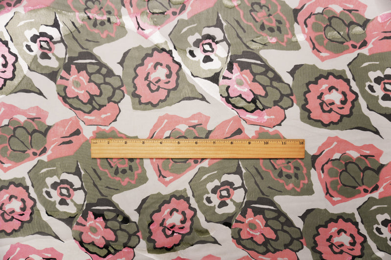 Pink Silk Floral Printed Dobby Chiffon Woven Fabric