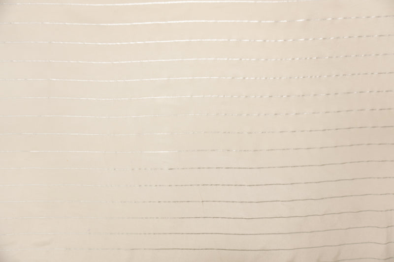 Ivory-Silver Silk Stripe Printed Crepe De Chine Woven Fabric