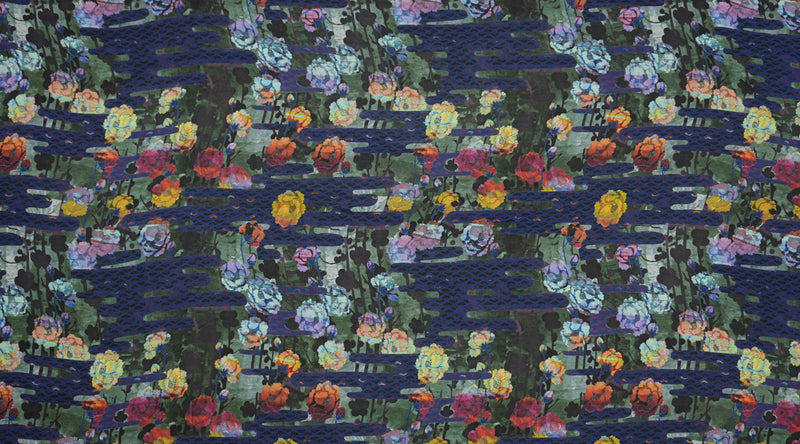 Blue-Multi Silk Abstract Floral Printed Momie Georgette Woven Fabric