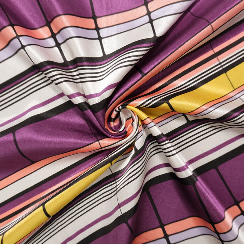 Purple Silk Abstract Geometric Printed Satin Charmeuse Woven Fabric