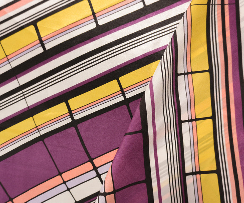 Purple Silk Abstract Geometric Printed Satin Charmeuse Woven Fabric
