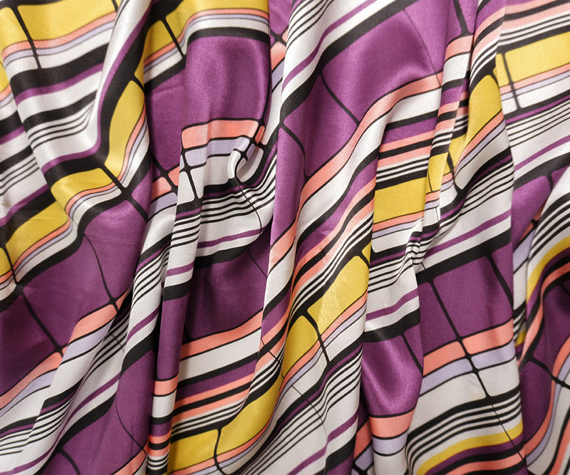 Purple Silk Abstract Geometric Printed Satin Charmeuse Woven Fabric