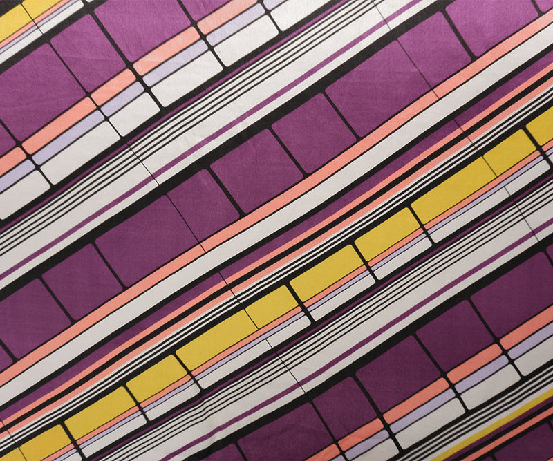 Purple Silk Abstract Geometric Printed Satin Charmeuse Woven Fabric