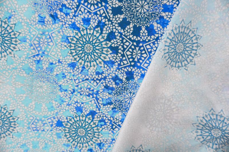 Blue Silk Moroccan Ombre Printed Crepe De Chine Woven Fabric