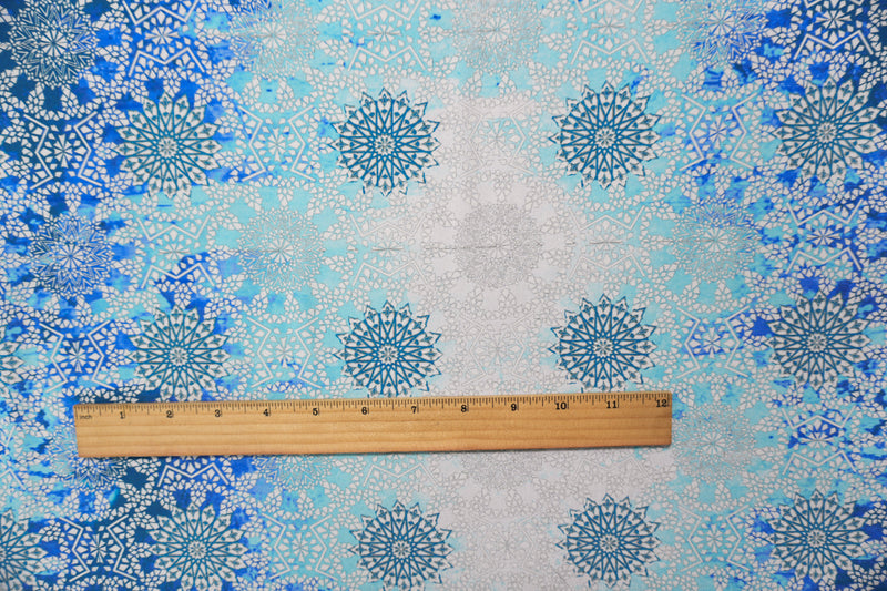Blue Silk Moroccan Ombre Printed Crepe De Chine Woven Fabric