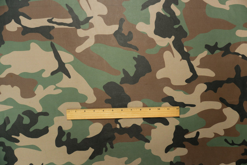 Brown-Green-Multi Silk Camo Printed Chiffon Woven Fabric