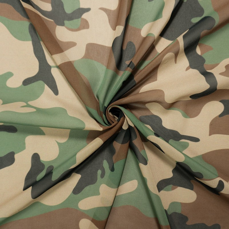 Brown-Green-Multi Silk Camo Printed Chiffon Woven Fabric