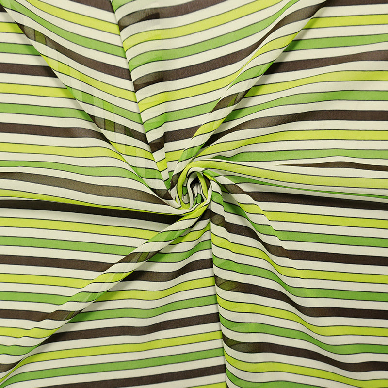 Green-Multi Silk Stripe Printed Chiffon Woven Fabric