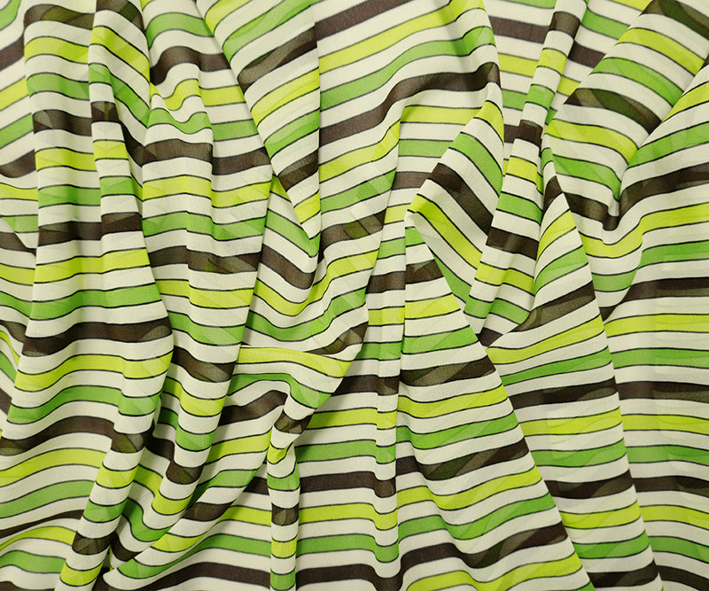 Green-Multi Silk Stripe Printed Chiffon Woven Fabric