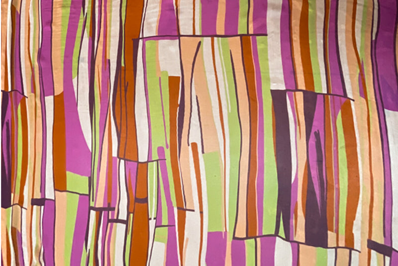 Purple-Multi Silk Abstract Stripe Printed Crinkle Chiffon Woven Fabric
