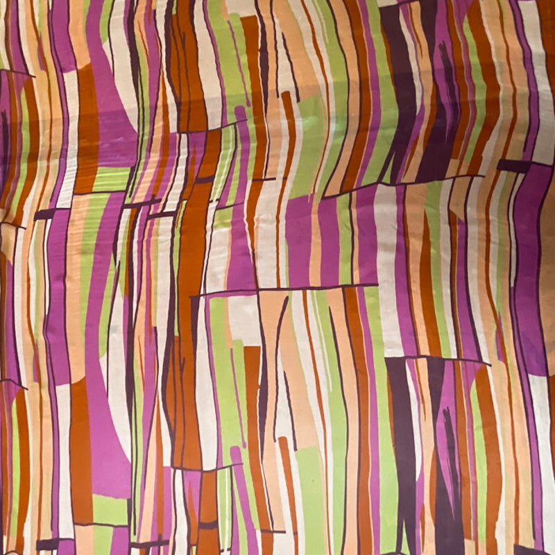 Purple-Multi Silk Abstract Stripe Printed Crinkle Chiffon Woven Fabric