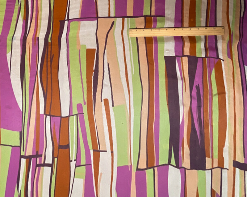 Purple-Multi Silk Abstract Stripe Printed Crinkle Chiffon Woven Fabric
