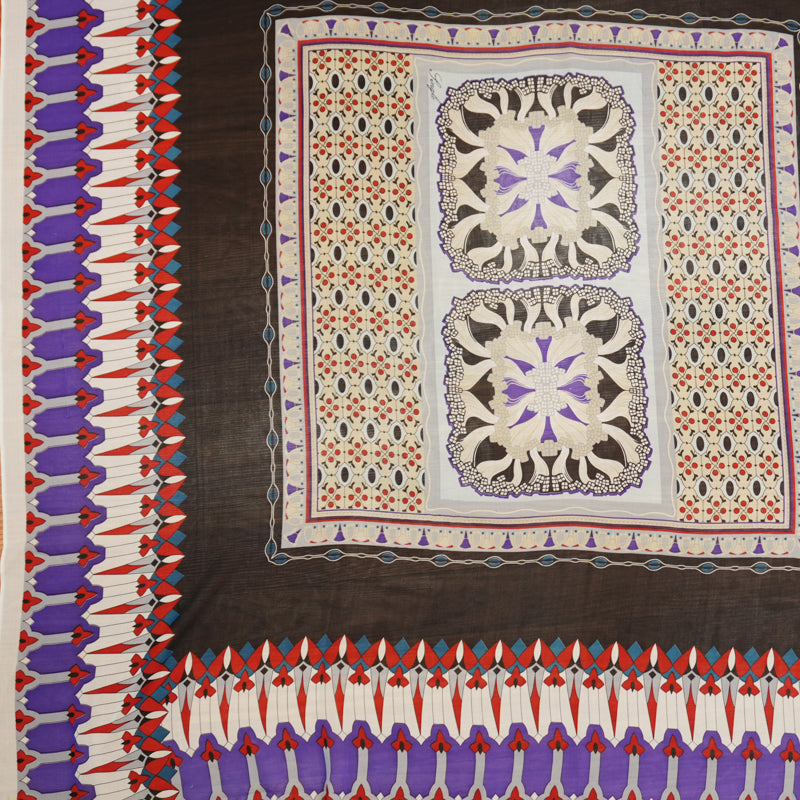 Beige Silk Border Printed PANEL Chiffon Woven Fabric