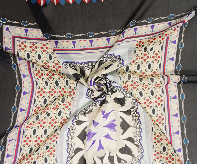 Beige Silk Border Printed PANEL Chiffon Woven Fabric