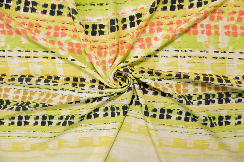 Green Silk Abstract Printed Crepe De Chine Woven Fabric