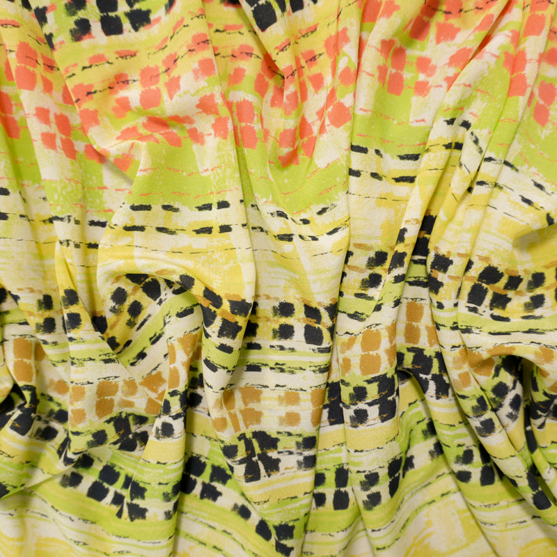 Green Silk Abstract Printed Crepe De Chine Woven Fabric