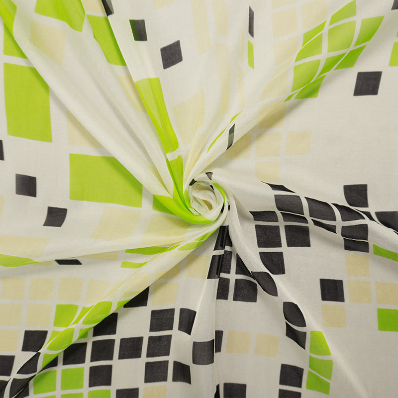 Ivory-Black-Multi Silk Geometric Printed Chiffon Woven Fabric