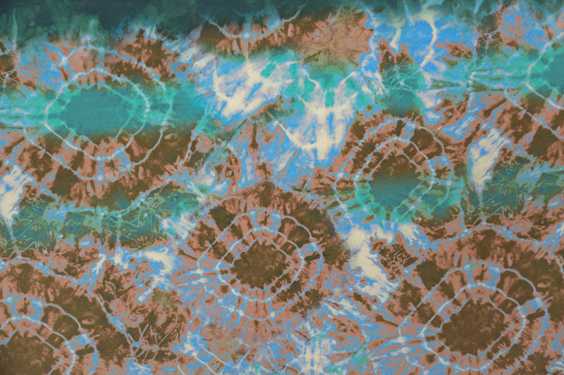 Blue Silk Tie Dye Printed Crepe De Chine Woven Fabric