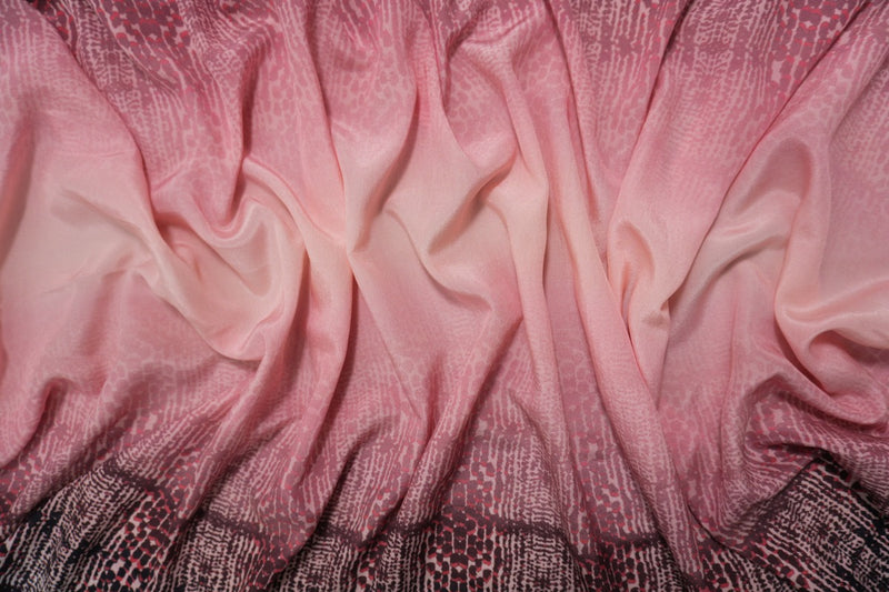 Pink Silk Abstract Ombre Printed Crepe De Chine Woven Fabric