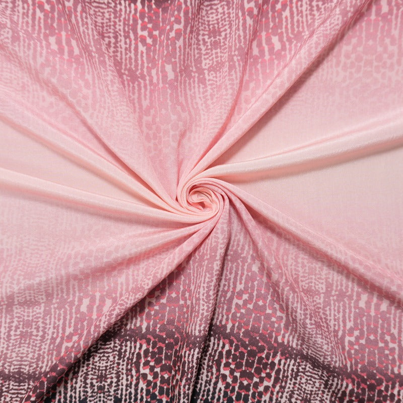 Pink Silk Abstract Ombre Printed Crepe De Chine Woven Fabric