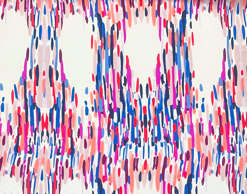 White-Multi Silk Abstract Charmeuse Woven Fabric