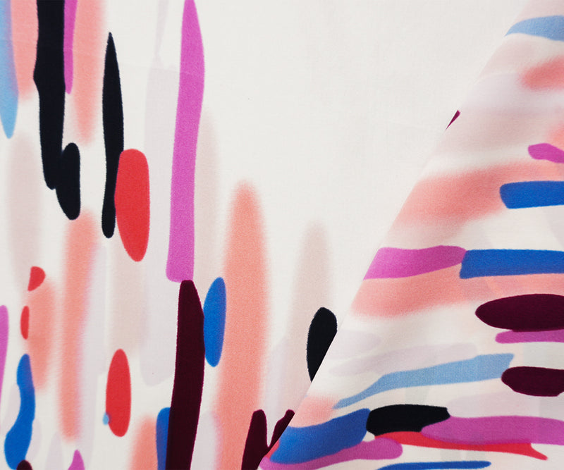 White-Multi Silk Abstract Charmeuse Woven Fabric