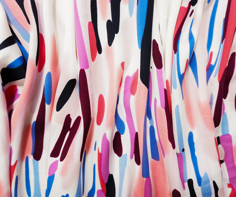 White-Multi Silk Abstract Charmeuse Woven Fabric