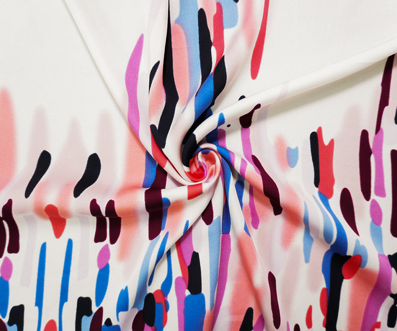 White-Multi Silk Abstract Charmeuse Woven Fabric