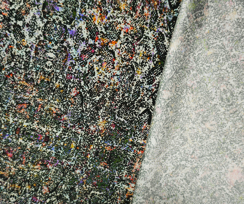 Black Silk Spandex Abstract Printed Back Satin Woven Fabric