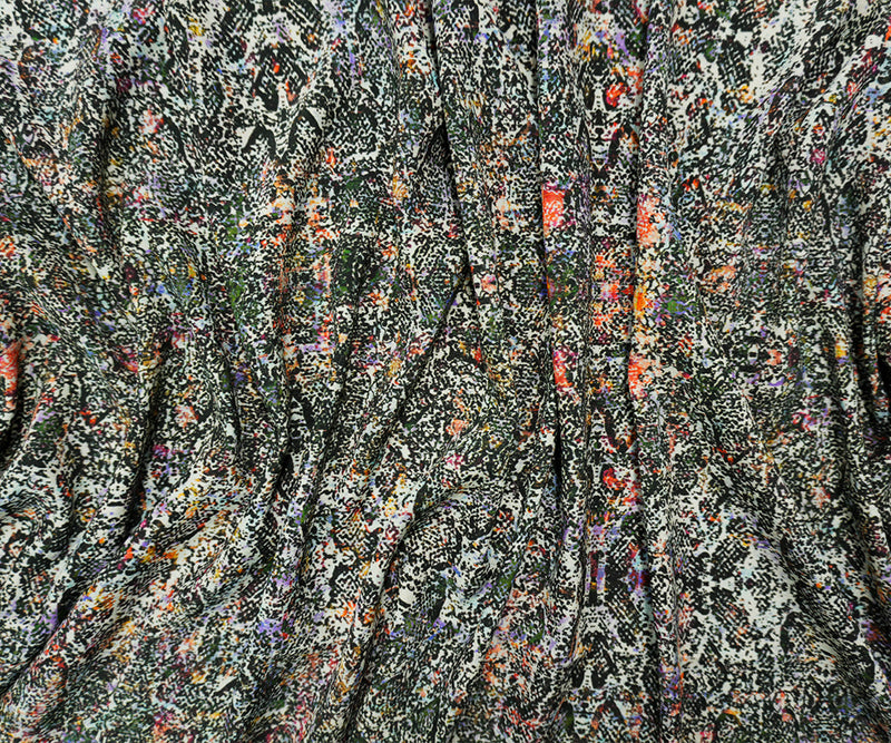Black Silk Spandex Abstract Printed Back Satin Woven Fabric