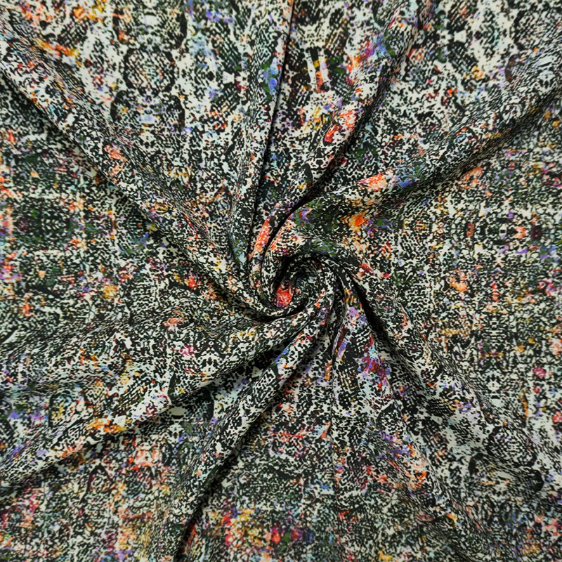 Black Silk Spandex Abstract Printed Back Satin Woven Fabric