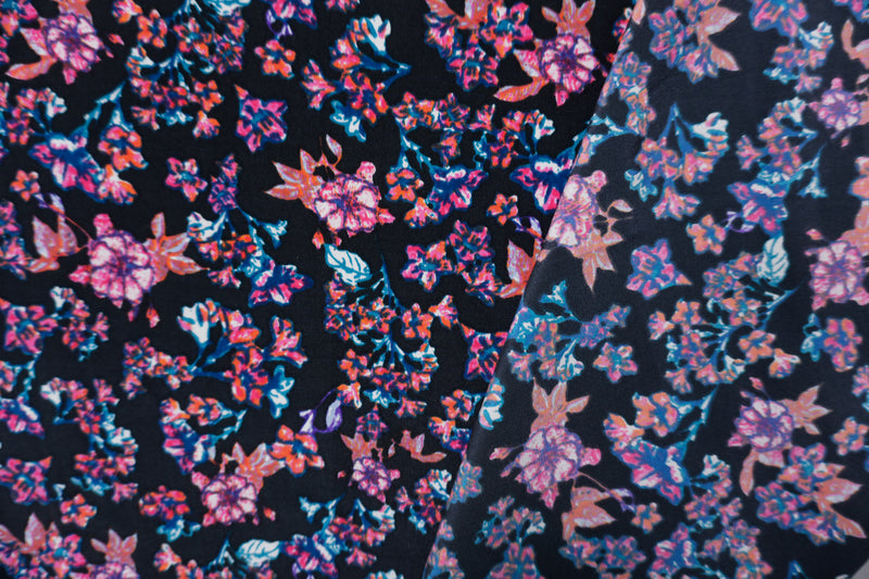 Black Silk Floral Printed Crepe De Chine Woven Fabric