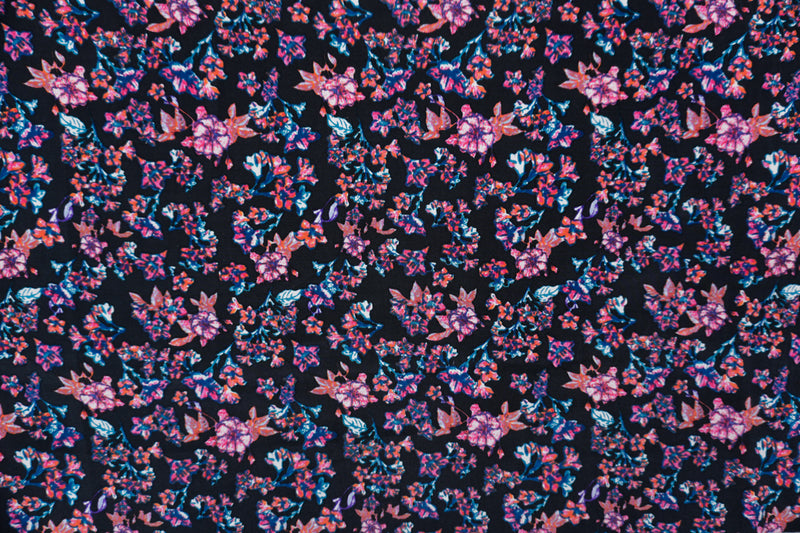 Black Silk Floral Printed Crepe De Chine Woven Fabric