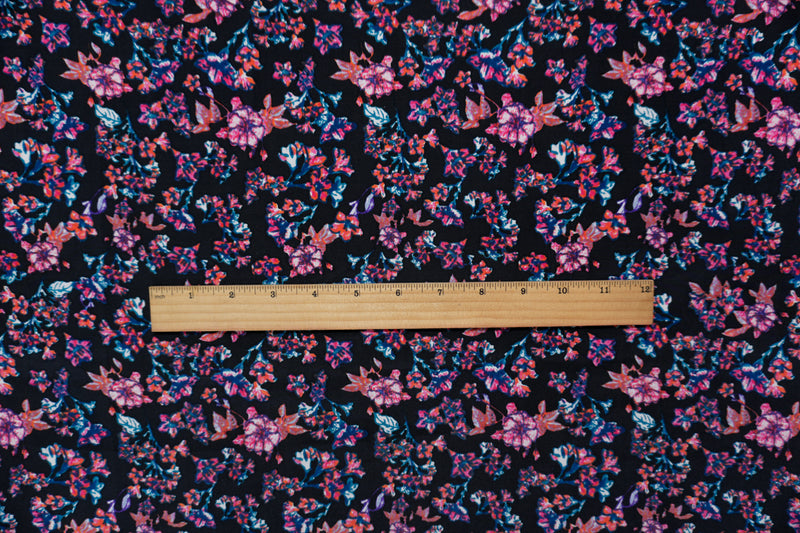 Black Silk Floral Printed Crepe De Chine Woven Fabric