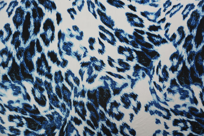 Blue Silk Abstract Leopard Printed Crepe De Chine Woven Fabric