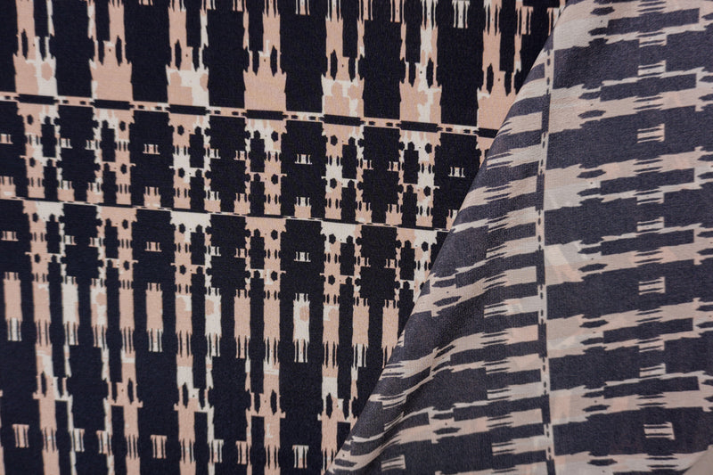Black Silk Abstract Printed Crepe De Chine Woven Fabric