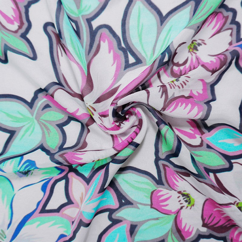 Pink-White-Multi Silk Floral Printed Chiffon Woven Fabric