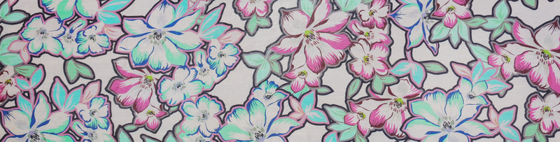 Pink-White-Multi Silk Floral Printed Chiffon Woven Fabric