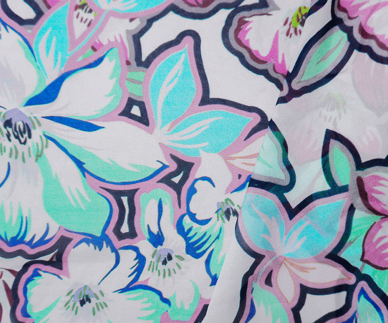 Pink-White-Multi Silk Floral Printed Chiffon Woven Fabric