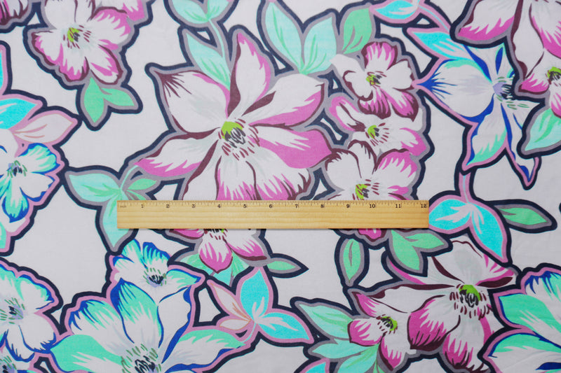 Pink-White-Multi Silk Floral Printed Chiffon Woven Fabric