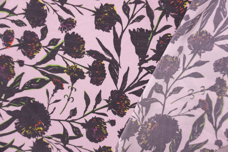 Pink Silk Floral Printed Crepe De Chine Woven Fabric