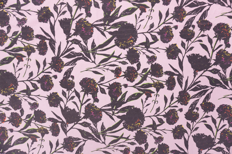 Pink Silk Floral Printed Crepe De Chine Woven Fabric