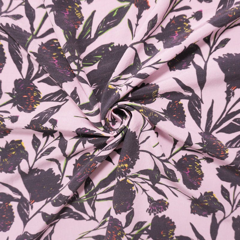 Pink Silk Floral Printed Crepe De Chine Woven Fabric