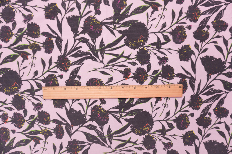 Pink Silk Floral Printed Crepe De Chine Woven Fabric