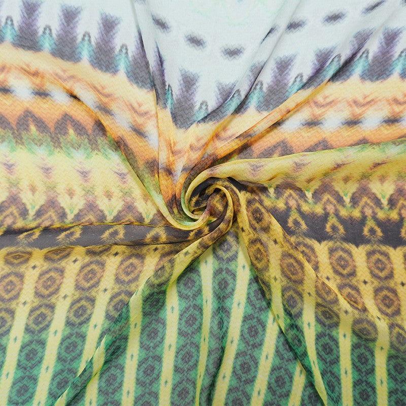 Green Silk Tribal Printed Chiffon Woven Fabric